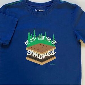 LL Bean T-Shirt Size 8 S’mores Crew Neck Graphic Blue Camping Theme Boys Girls